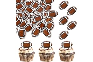 RSSTARXI 48 Pack Edible American Football Cupcake Toppers Edible Rugby Cupcake Decoratons Sport Ball Cupcake Picks for Football Themed Baby Shower Birthday Party Cake Decorations