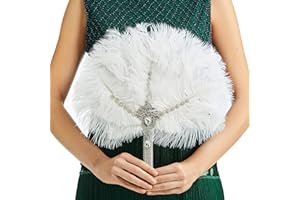 BABEYOND Vintage Bridal Feather Bouquet 1920s Ostrich Feather Fan Crystal Bridesmaid Bouquet 20s Gatsby Wedding Bouquet Flapper Accessories (White & Crystal Handle)