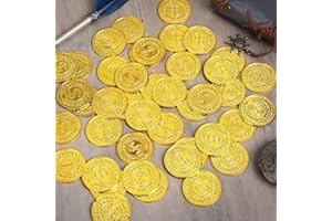 Rarapop 100 PCS Plastic Fake Gold Coins Pirate Coins, Play Treasure Coins for Pirate Party, Treasure Hunt Lucky Draw Game and Party Favors