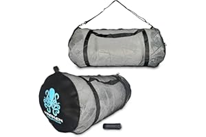 Kraken Aquatics Mesh Duffle Bag with Shoulder Strap | Large Dive Bag for Scuba Diving Gear, Snorkeling, Freediving, Spearfishing, Swimming & Beach | Heavy-Duty Mesh Duffel Bag for Quick Drying