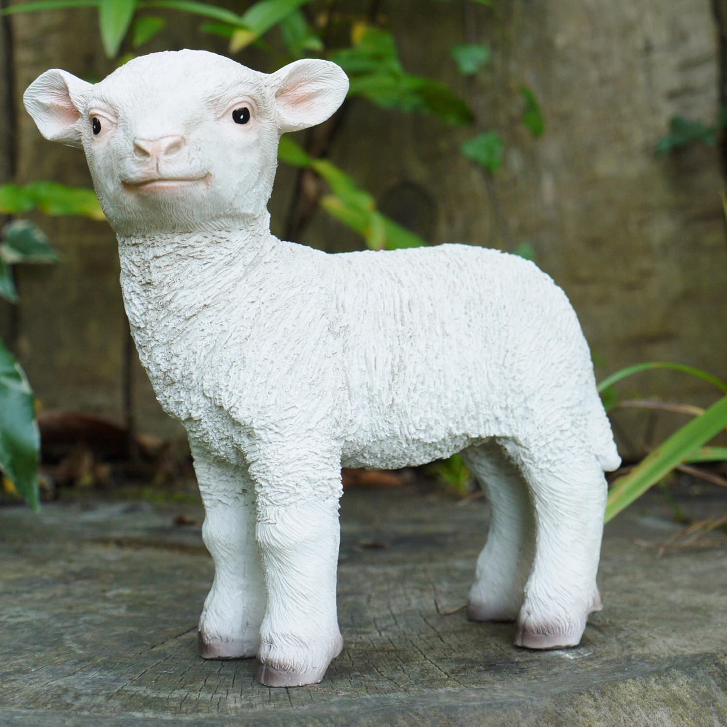 White Standing Lamb Sheep Farmyard Animal Garden Statue Ornament Resin