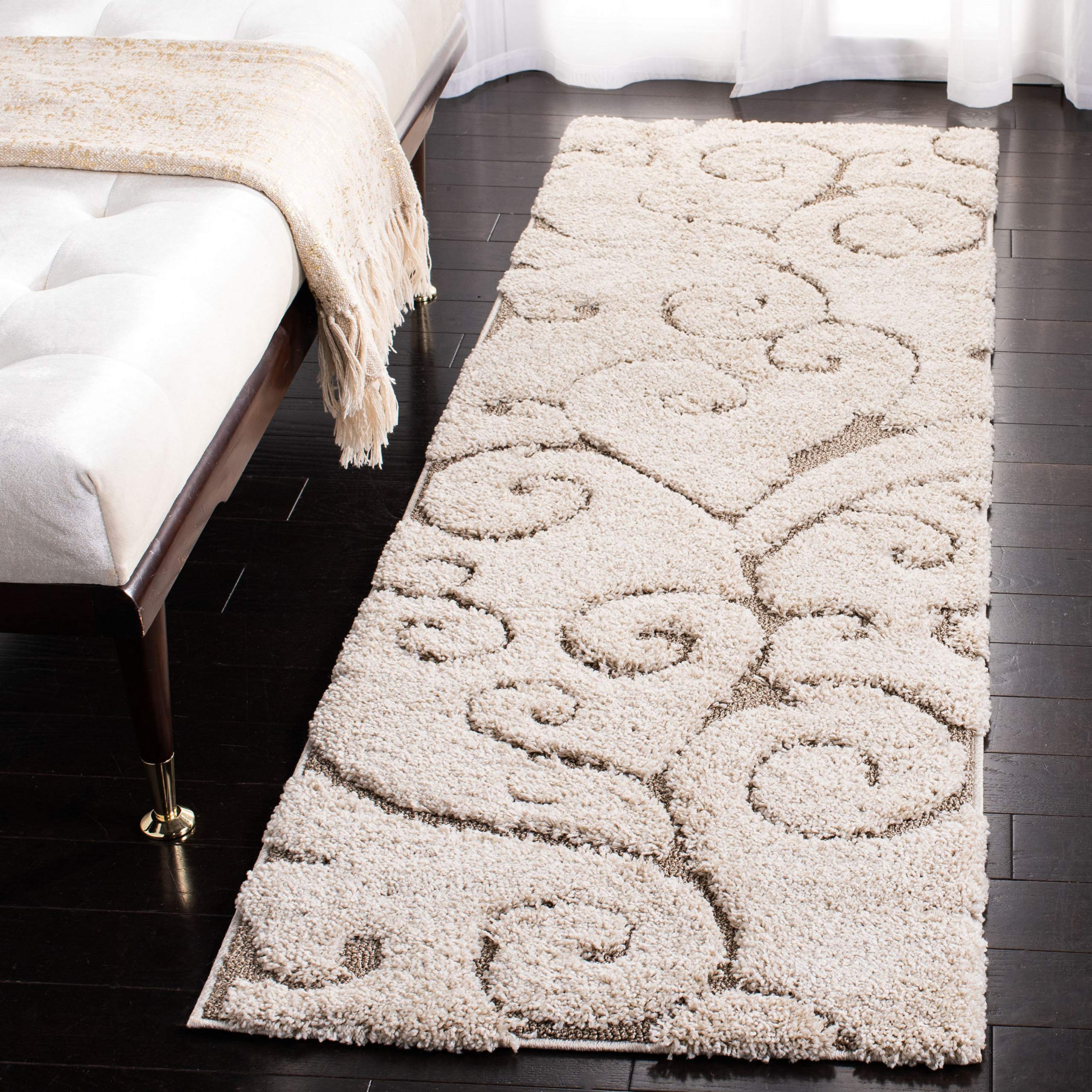 SAFAVIEH Florida Shag Collection SG455 Scrolling Vine Graceful Swirl Textured Non-Shedding Living Room Bedroom Dining Room Entryway Plush 1.2-inch Thick Runner, 2'3" x 10' , Cream / Beige