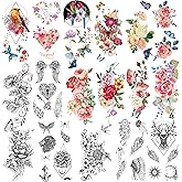 Yazhiji 41 Sheets Flower Temporary Tattoos for Women Adult, Bird Feather Butterfly Words Sexy Fake Tattoos for Girls