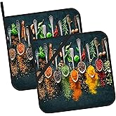 Colourful Various Herbs Pot Holders Set of 2 Heat Resistant & Non Slip Potholders, Spices for Cooking Oven Hot Pads for Kitchen Cooking Baking Barbecue