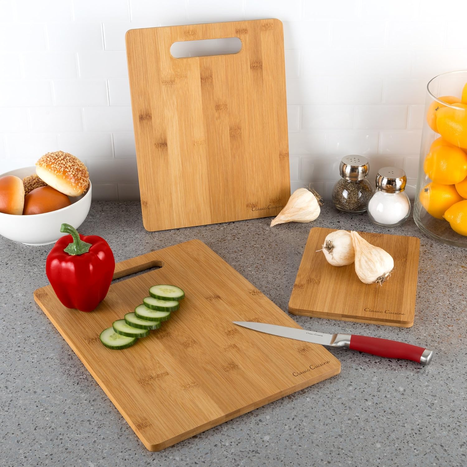 3 Piece Bamboo Cutting Board Set Eco Friendly 11x8.5 Antimicrobial and