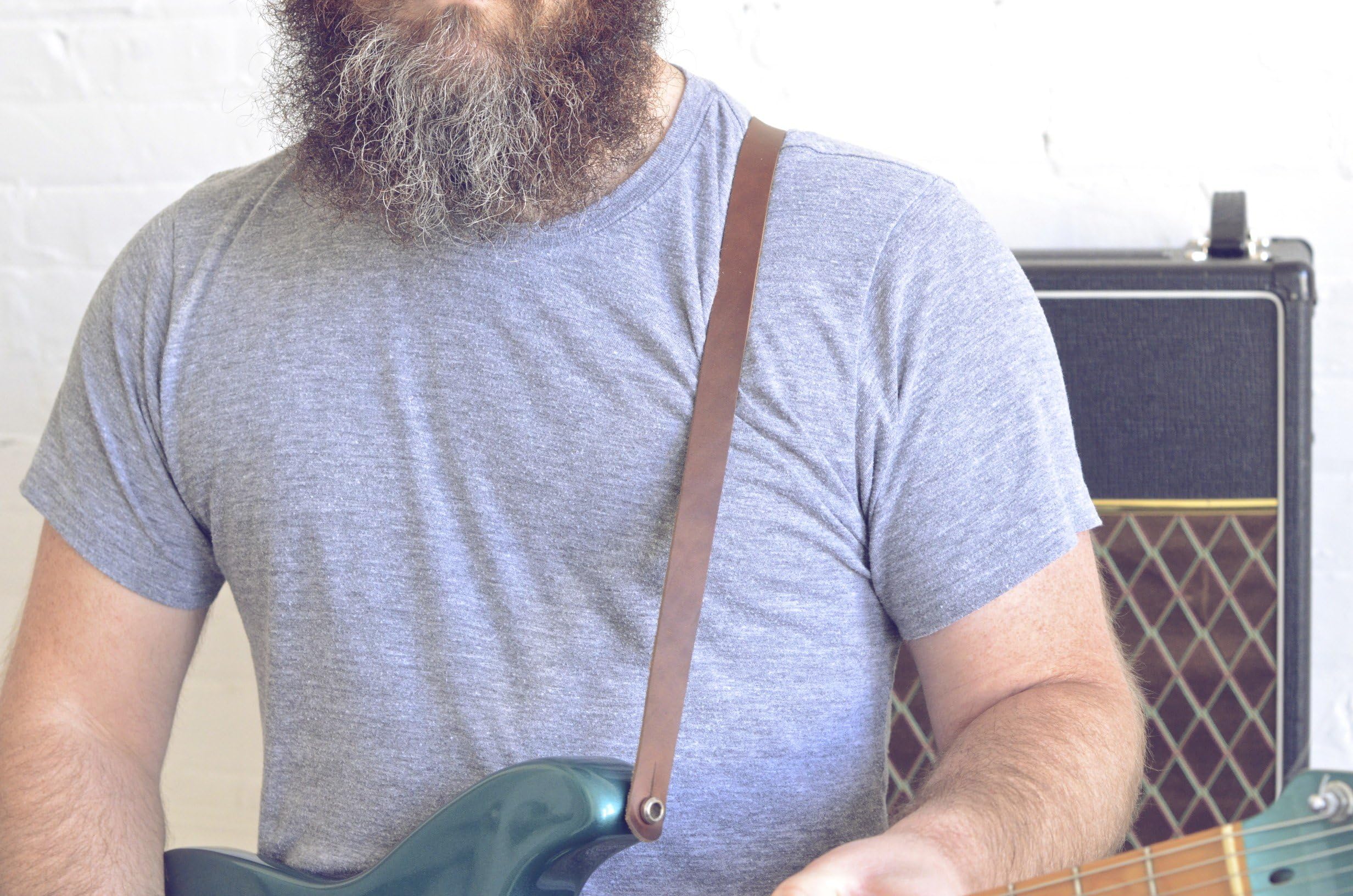 Skinny Leather Guitar Strap in Long Brown