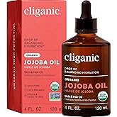 Cliganic USDA Organic Jojoba Oil, 100% Pure (120ml Large) | Natural Cold Pressed Unrefined Hexane Free Oil for Hair, Face, Na