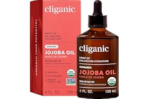 Cliganic USDA Organic Jojoba Oil, 100% Pure (120ml Large) | Natural Cold Pressed Unrefined Hexane Free Oil for Hair, Face, Na