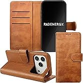 RadEnergy EMF Protection Anti Radiation i-Phone Leather Flip Folio Case for i-Phone, Genuine Leather Wallet Case/Cover with Card Holder & Stand Function (Brown, iPhone 17 Pro Max)