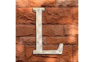 BETLIGHT 5 Inch High Home Address House Numbers- Unique Cast Iron Metal Mailbox Number/Letters for Outside or Front Door, Handmade Gold & White Finish (Letter L)