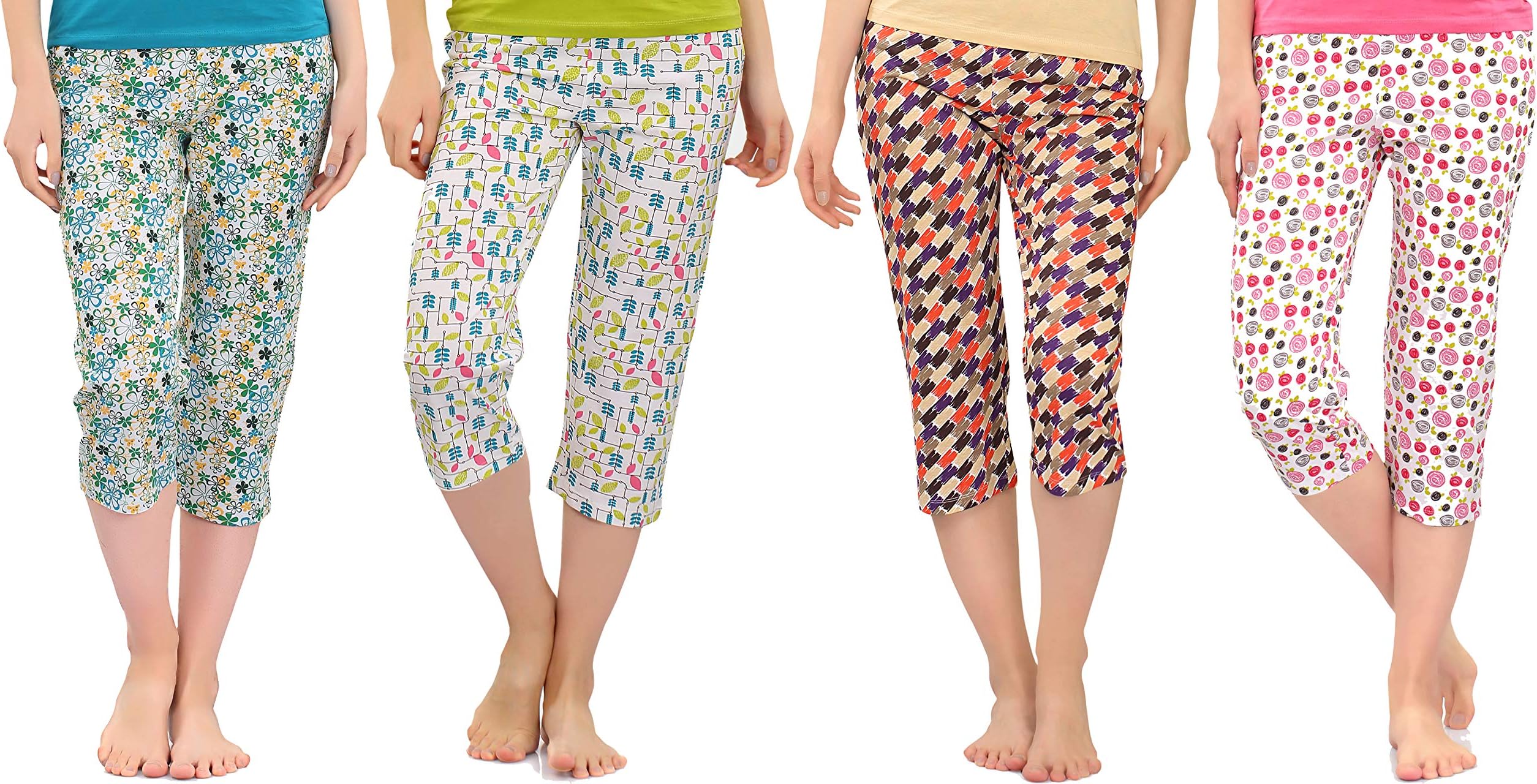 Zebu Women's Printed Capri (Pack of 4 Capri)