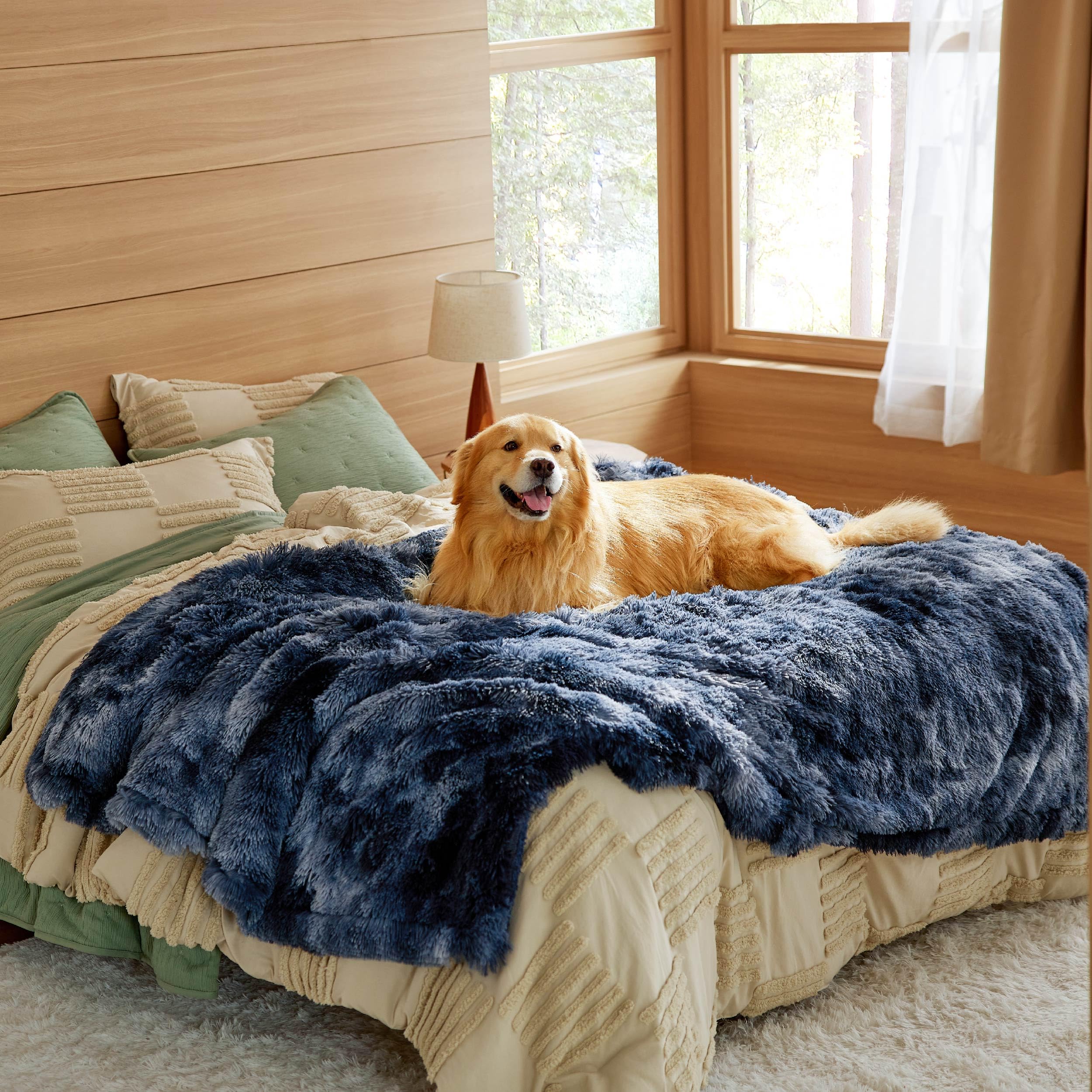 Photo 1 of Bedsure Waterproof Dog Blankets for Large Dogs - Calming Cat Blanket for Bed Couch Protector Washable, Long Faux Fur Pet Throw Blanket for Puppy, Reversible Furniture Protection, 60"x80", Tie-dye Navy