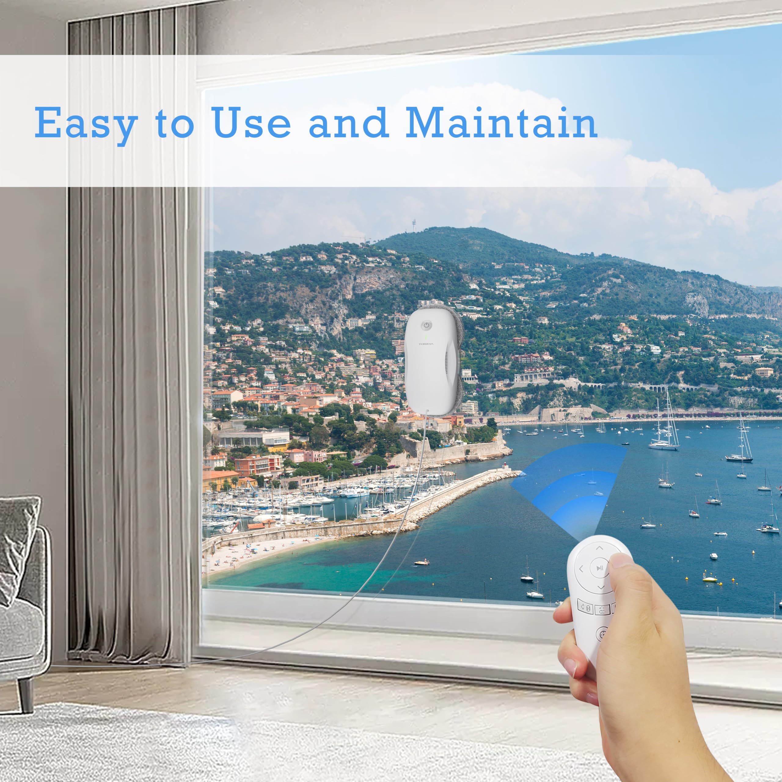 Tosima W2 Robot Limpiacristales, Limpieza Automática con Planificación Inteligente de Rutas, Potencia de Succión 3800Pa, Tecnología de Detección de Bordes, Control Remoto, Blanco