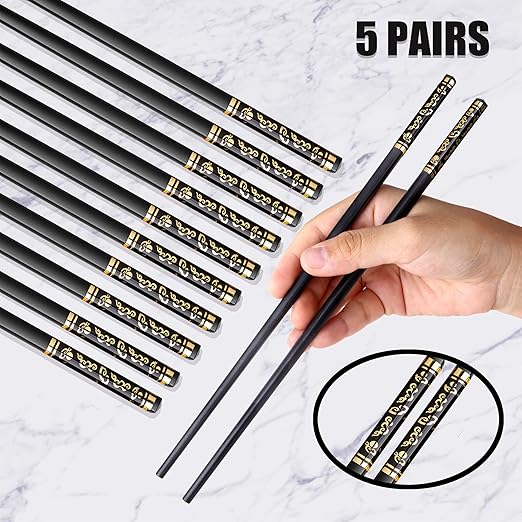 5 Pairs Chopsticks Reusable Dishwasher Safe Chop Sticks Alloy Chopstick