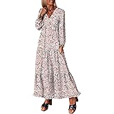 ANRABESS Womens Long Sleeve Boho Maxi Dress 2026 Fall V Neck Floral Striped Casual Loose Fit Beach Vacation Dresses