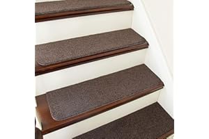 COSY HOMEER Stair Treads Non-Slip 15pcs Carpet Mat 28inX9in Indoor Stair Runners for Wooden Steps, Stair Rugs for Kids and Dogs, 100% Polyester TPE Backing Brown Protect Floor