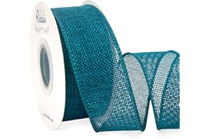 Ribbli Turquoise Green/Teal Burlap Wired Ribbon,1-1/2 Inch x 10 Yard, Wired Edge Ribbon for Big Bow,Wreath,Tree Decoration,Outdoor Decoration