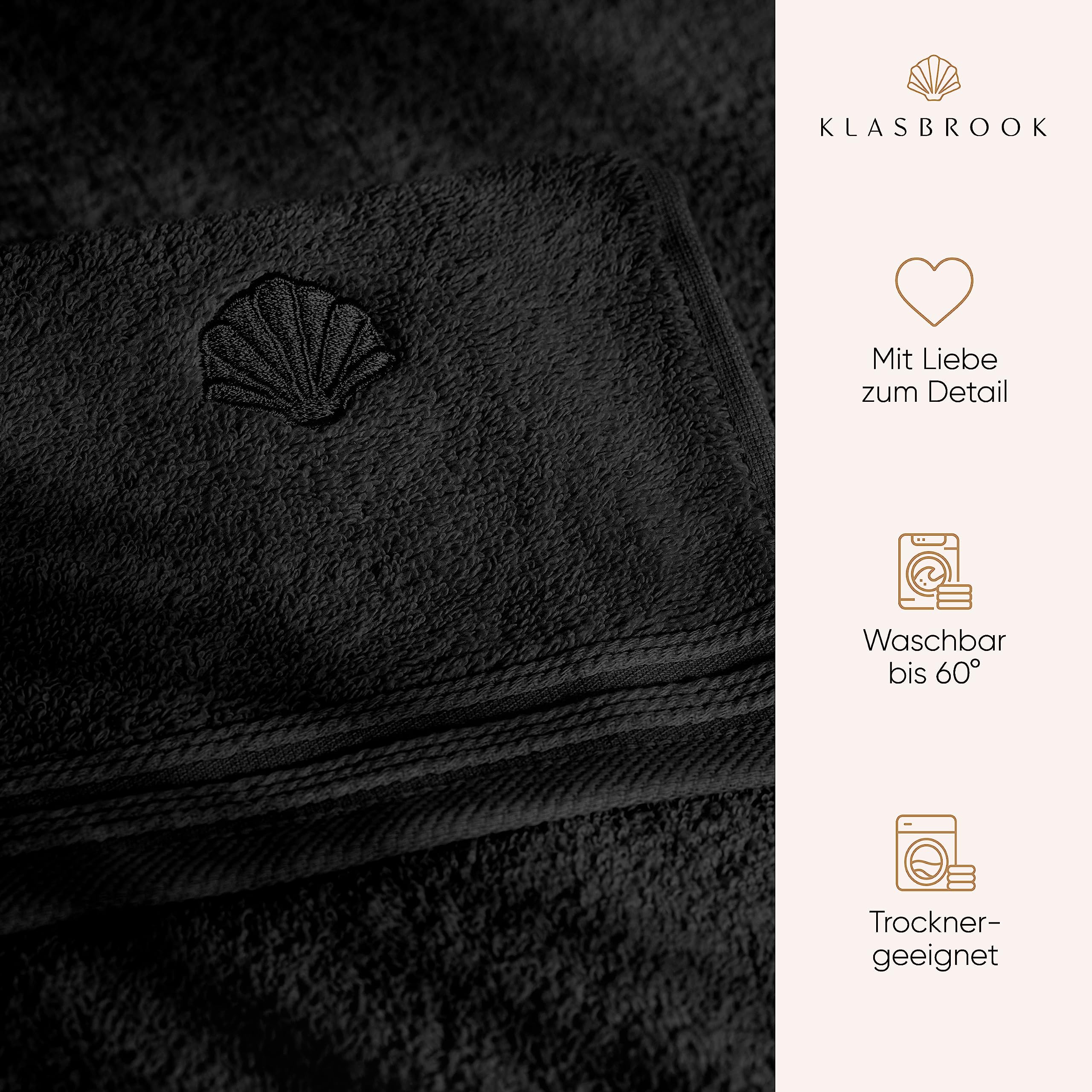 KLASBROOK® Linnea 6 teiliges Luxus Handtücher Set Schwarz, extra flauschig und saugfähig aus 100% Baumwolle Oeko-TEX 100 Zertifiziert mit Aufhänger, 4 Handtücher 50x100 + 2 Badetücher 70x140 4