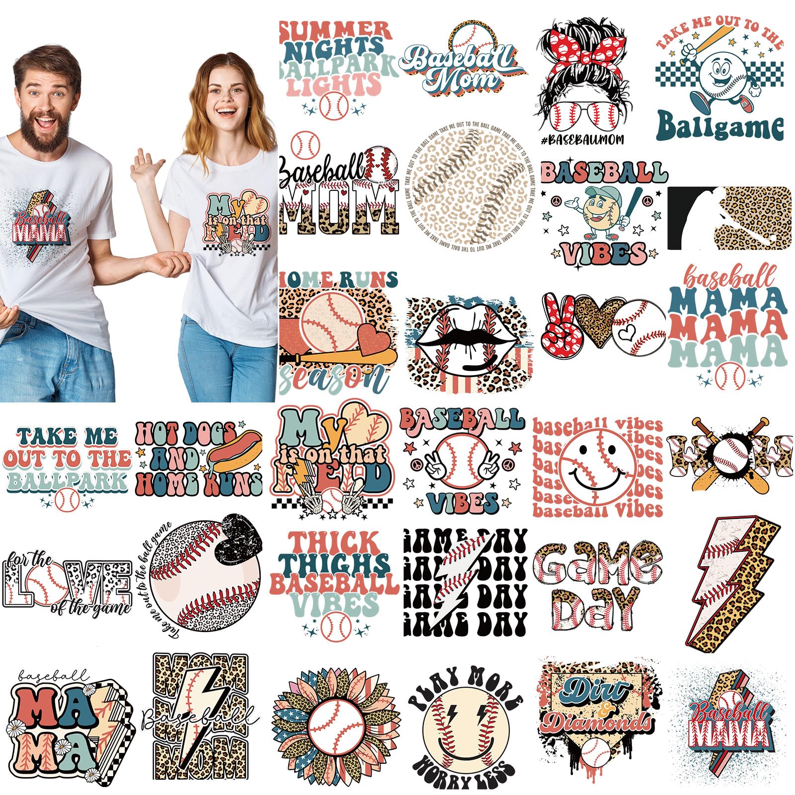Photo 1 of Zhanmai 30 Pcs Baseball Iron on Transfers Vinyl Iron on Decal Retro Ball Sport Iron on Patches Heat Transfers Sublimation Transfers Ready to Press for T Shirts Jacket Bag Hat DIY Sticker