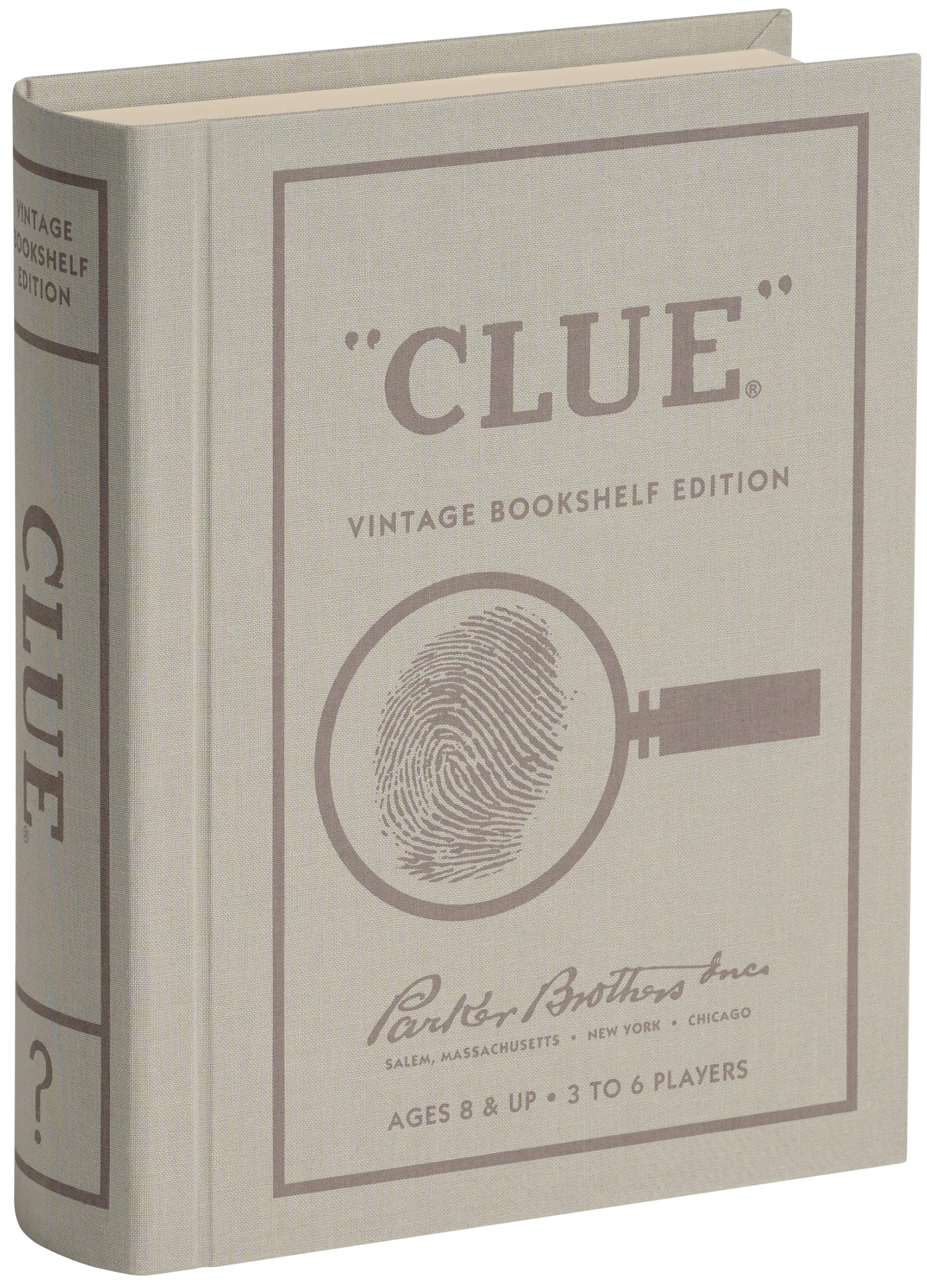 WS Game Company Clue Vintage Bookshelf Edition Board Game Linen Fabric Book Box, Die-Cast Weapons & Wood Movers, 1949 Retro Design, Clue Board Games for Kids, Adults & Family, Ages 8+