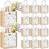 Abbylike 12 Pcs Floral Gift Bag Mini Reusable Flower Cielito Lindo Burlap Goodie Tote with Handle Button for Wedding Bridal Shower Party Favor (Watercolor Wildflowers)