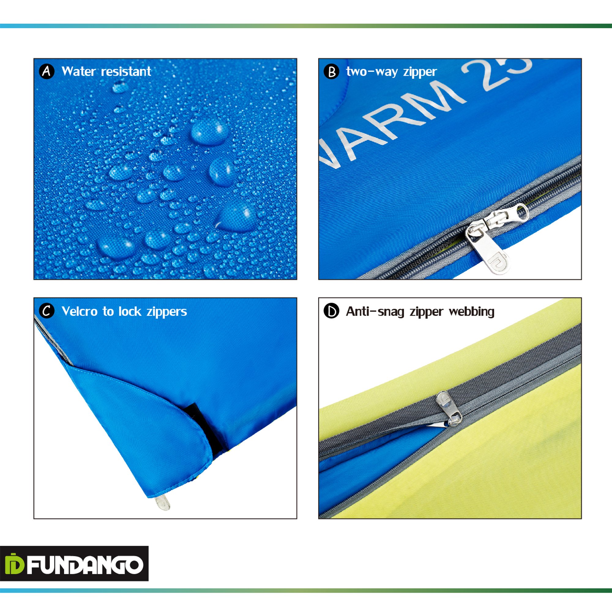 FUNDANGO Envelope Adult Sleeping Bag 37 Degree F/ 55.4 Degree F Lightweight with Compressed Sack