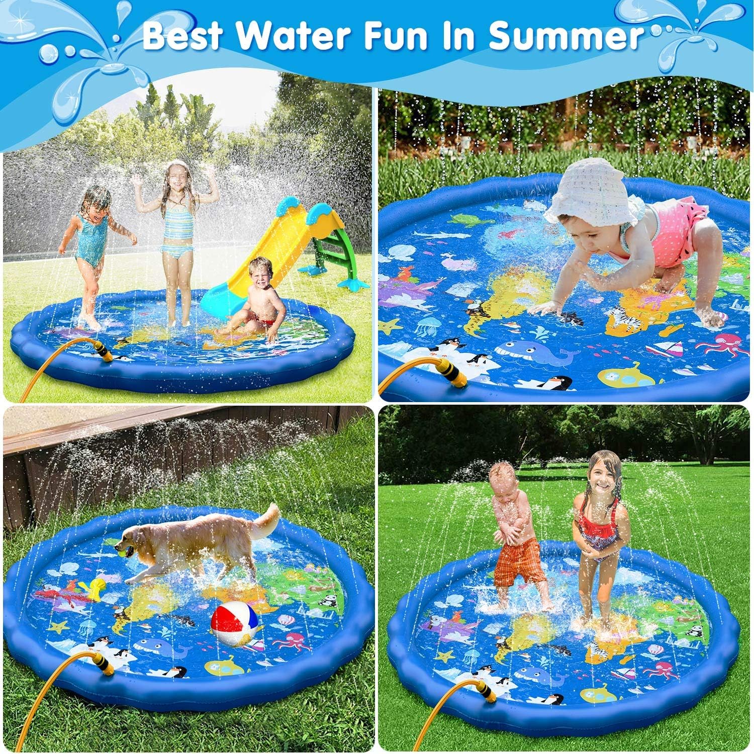 MAGIFIRE Splash Pad, Sprinkler for Kids & Baby Pool 3-in-1 67" Water Toys Gifts for 1 2 3 4 5 Year Old Boys Girls Toddler Splash Play Mat(Map): Toys & Games