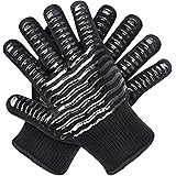 OUUO Oven Mitts Heat Resistant Gloves EN407 Standard withstand Heat up to 500 Degrees for Cooking Grilling (Large, Black)