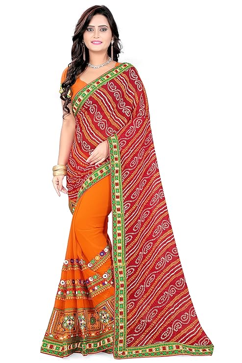 RIVA ENTERPRISE Women's Bandhni Print Georgette with blouse piece Saree