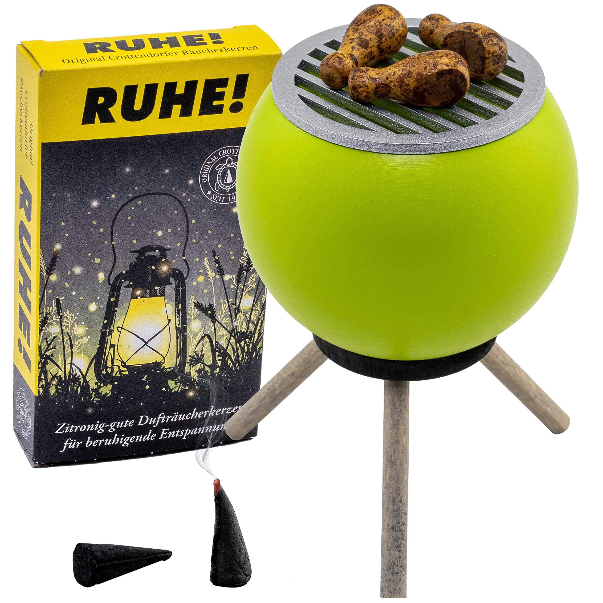 | Smoker grill oven | Smoking figure 10 cm | Grill + incense candles rest | Smoking grill with chicken legs | 26304 | green — image 1