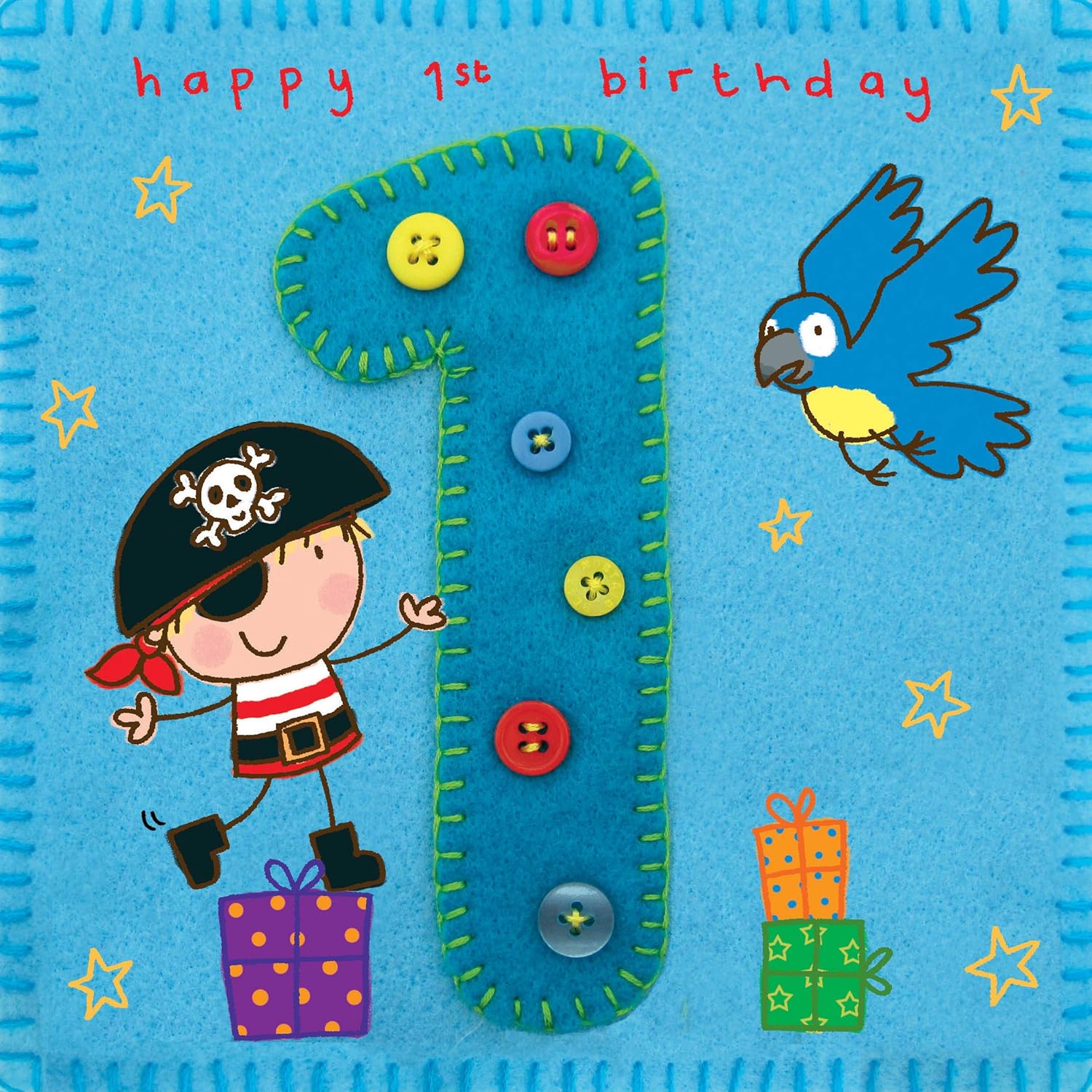 Twizler Carte D Anniversaire D 1 An Avec Pirate Et Perroquet Pour Garcons Amazon Fr Fournitures De Bureau