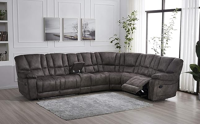 Betsy Furniture Large Microfiber Reclining Sectional Sofa in Grey