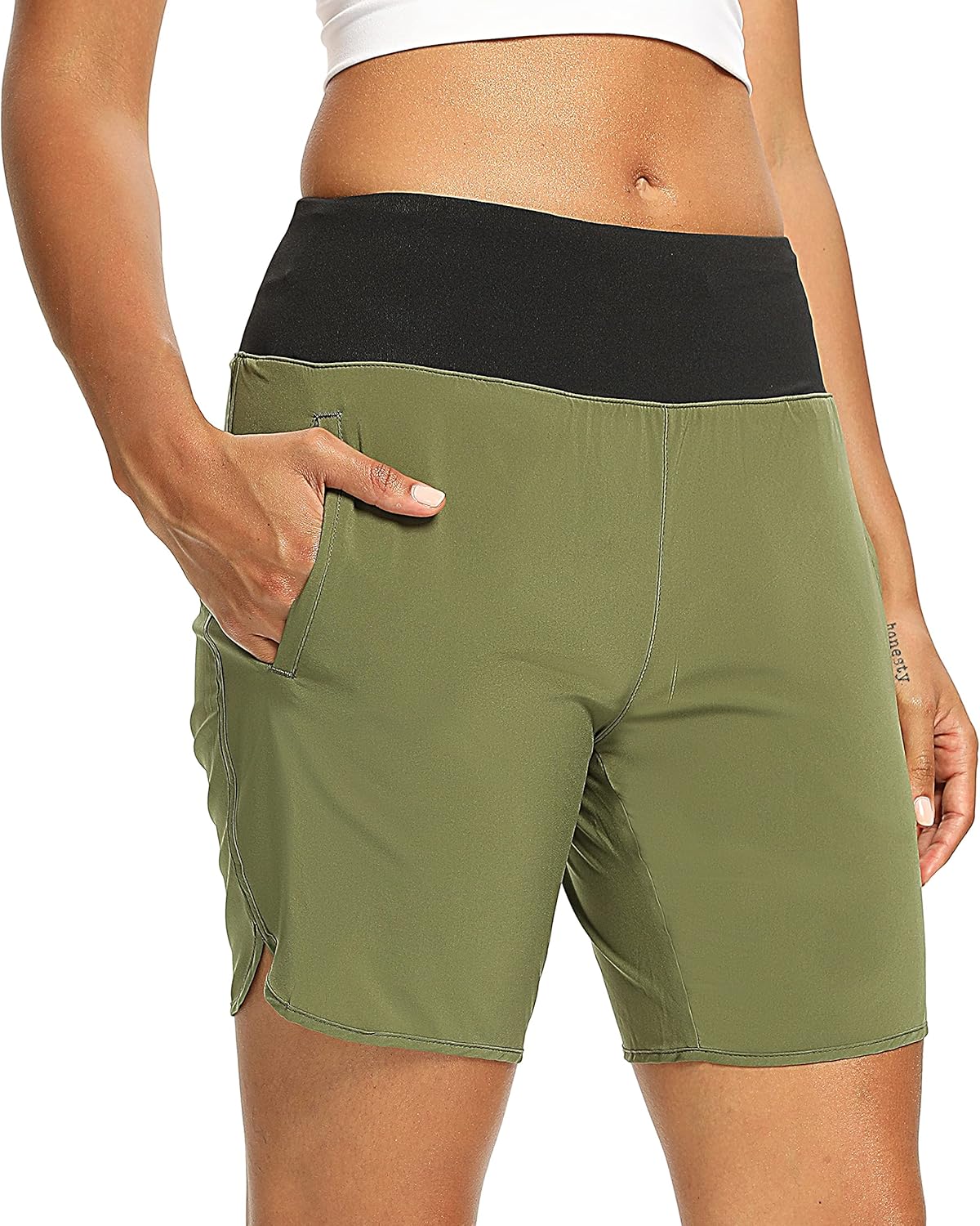 Quick Dry Summer Women's Fashion Patchwork Sporting Shorts High Waist Stretch Workout Shorts 
