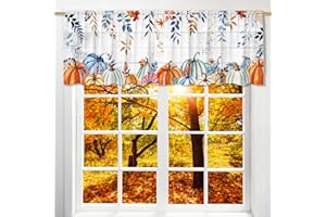 LEWARAN Fall Valance Curtain for Kitchen, Fall Decorations Woodgrain Pumpkin Window Valance for Living Room Bedroom, Autumn Valance 18" X 54" Thanksgiving Decor Window Treatment Rod Pocket Valances