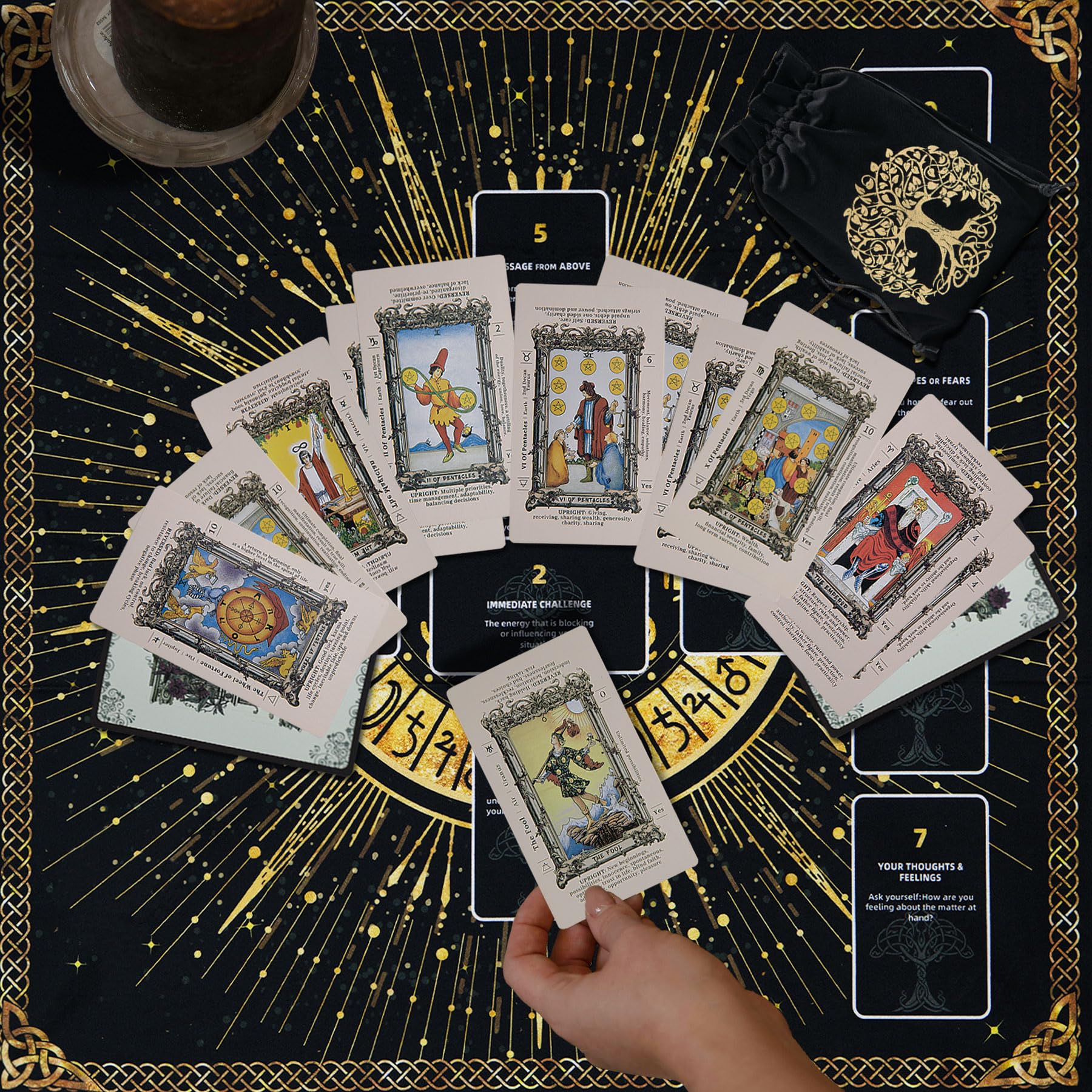 Knana Altar Cloth Witchcraft Velvet Tarot Mat Tarot Cloth for Reading with Celtic Cross Pattern - Tree