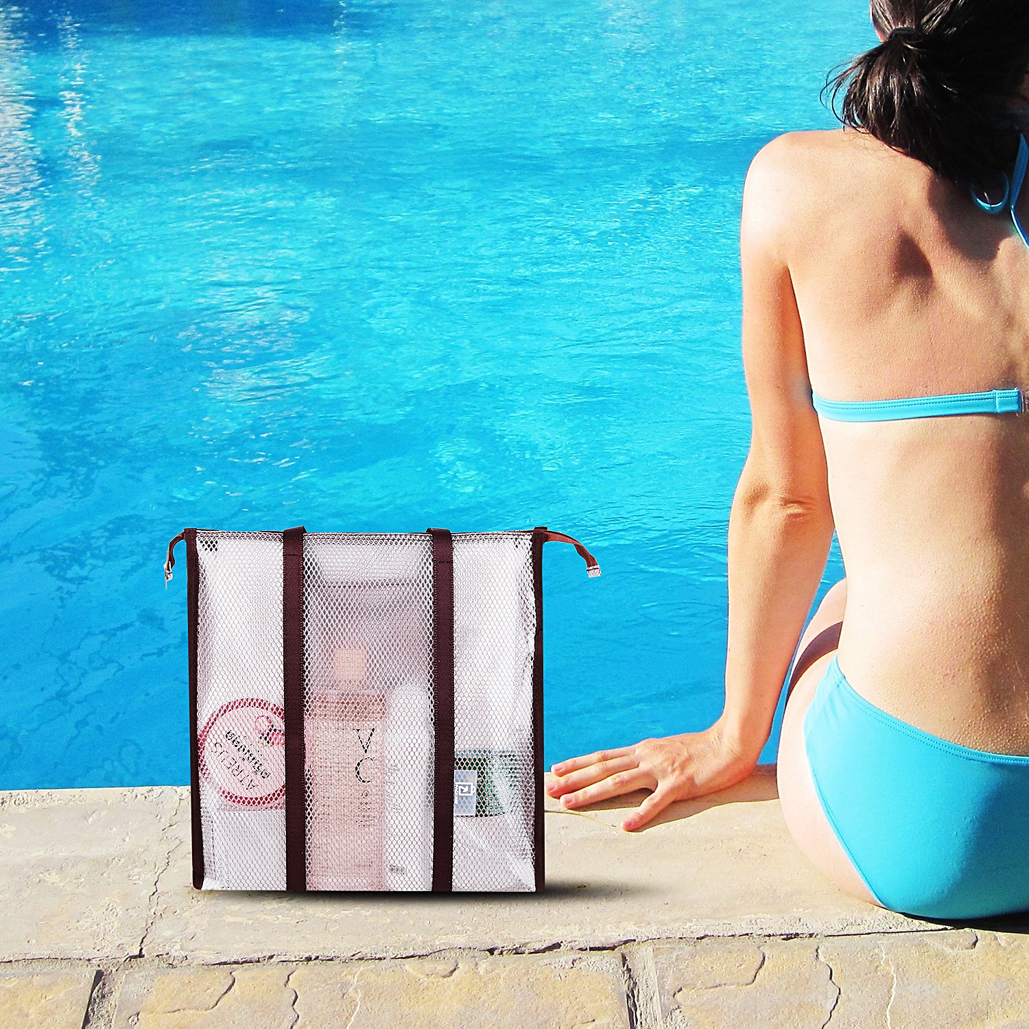 Beach Bag, Clear Beach Handbag with Zipper Closure, Non - Sticky Sand, Perfect for Work, School, Sports Games Concerts and Beach.