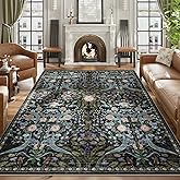 AMTOVO 8x10 Washable Area Rugs for Living Room, Non-Slip&Non-Shedding Large Soft Boho Floral Vintage Accent Print Carpet for Bedroom Dorm Dining Room Farmhouse Nursery Playroom Home Office, Black