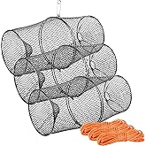 A1FISHER Crawfish Trap Steel Mesh with Spring Clip, for Crawdads Crayfish | Heavy Duty Steel, Two Piece Design, Black Bait Trap, with 14.5M Orange Rope, for Creeks, Ponds, Rivers, Streams, Swamps