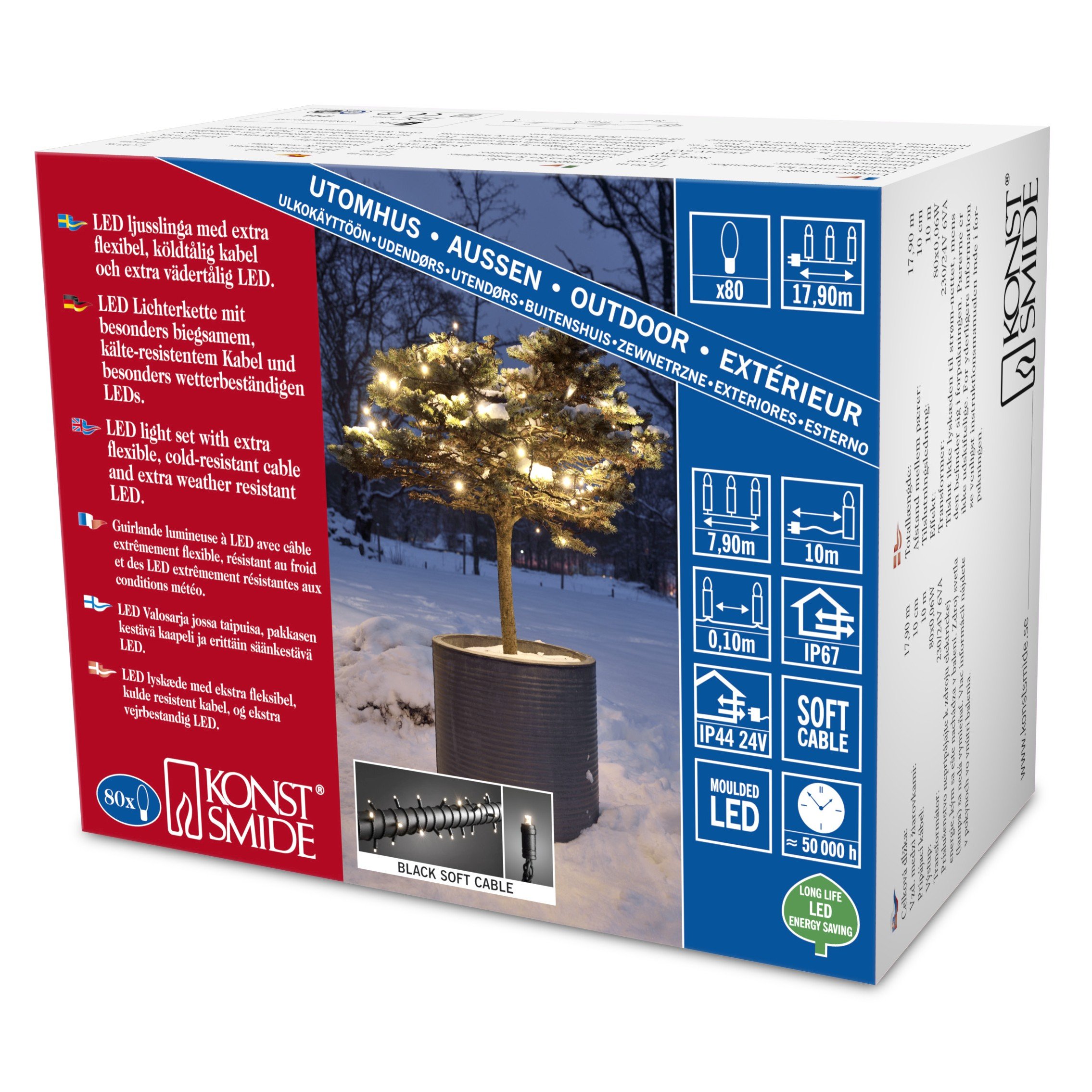 Konstsmide Outdoor IP67 80 Moulded LEDs Indoor or Outdoor Use Soft Black Cable - Warm White โ image 1