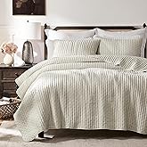 WDCOZY Beige Cross Stitch Queen Size Quilt Set, Netural Striped Lightweight Soft Bedspread, Channel Farmhouse Rustic Coverlet, All Season Country Bedding, Thin Comforter