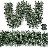 HomeKaren Christmas Garland 9 Ft by 12 Inch Prelit Fraser Fir Xmas Garland with 50 LED Lights, Real Like Lush and Classics Green Style for Indoor Outdoor Home Decoration (Brief-Snowy_Battery)