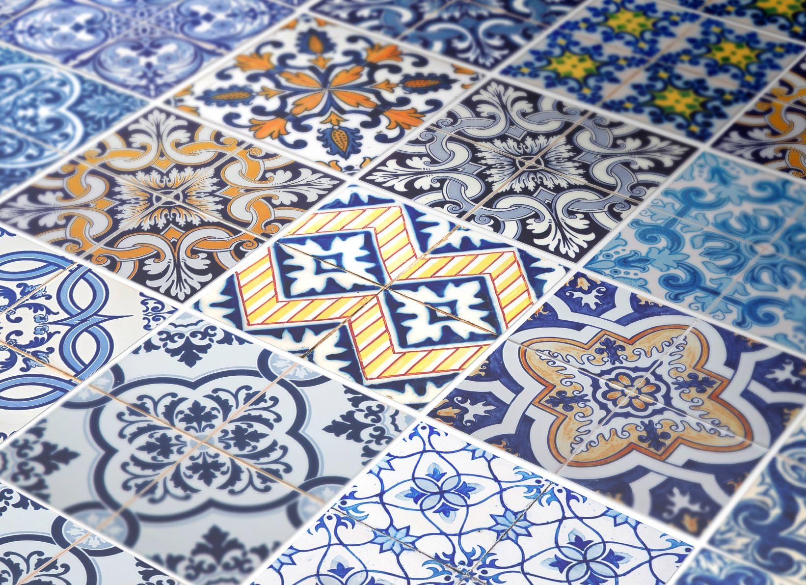 Tiles Stickers Decals - Packs with 32 Tiles (Floor - 3.9 x 3.9 inches, Wall Tile Kitchen Backsplash Decor Stickers Hydraulic Pattern Decals)