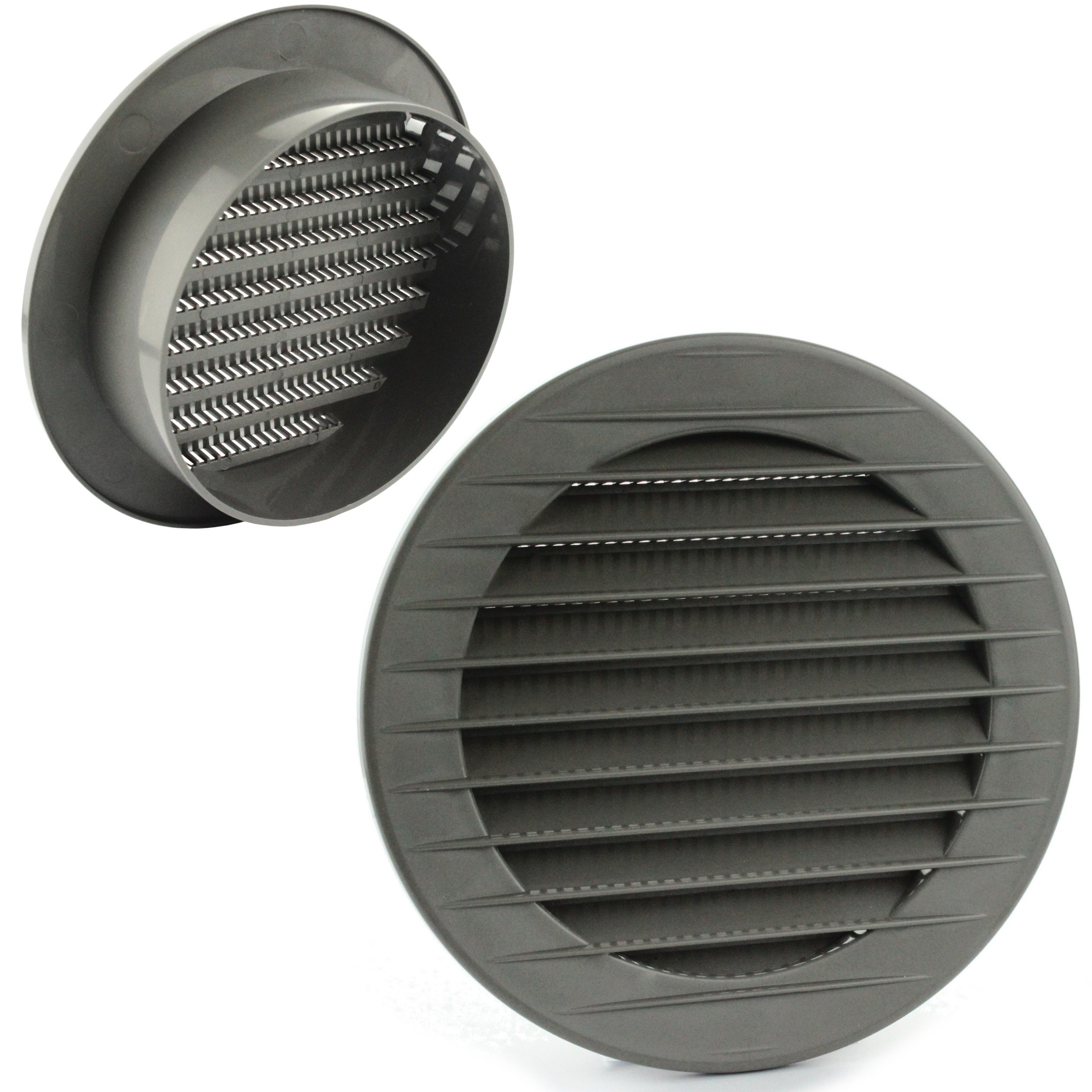 MKK Ventilation Grille Round Diameter 100 mm Insect Protection End Grille ABS Plastic Weather-Resistant Grey Insect Net