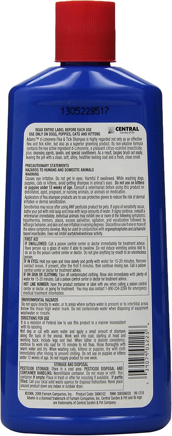 Reviews Adams dLimonene Flea & Tick Shampoo for Cats and Dogs, 12 Oz