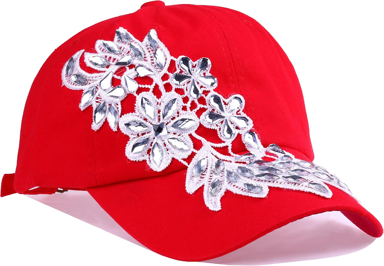 Bling Baseball Cap Women Lace Flower Rhinestone Snapback