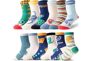 ANTSANG 12 Pairs Baby Girls Boys Toddlers Kids Grips Socks Crew Cotton Non-Slip/Anti-Skid Grips Socks