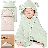 KeaBabies 2-Pack Hooded Baby Towels for Newborn - 30x30 Soft & Absorbent Viscose from Bamboo Baby Bath Towels with Hood for Infant, Toddler,Kids,Boys Girls,Newborn Bath Essentials (Sage, Petite)