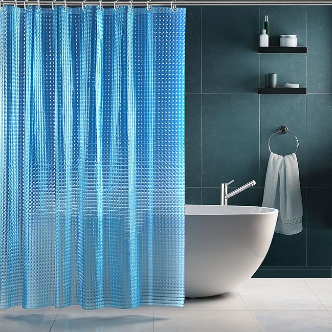 SPARIN Duschvorhang Anti-Schimmel, Anti-Bakteriell, PEVA Wasserdichter Badvorhang blau 3D Kristall Wirkung mit 12 weiße Haken