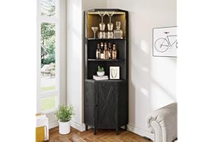 YITAHOME Corner Bar Cabinet with LED Lights & Glass Holder, 5 Tier Corner Shelf with Storage, Wine Rack Cabinet Display Shelv