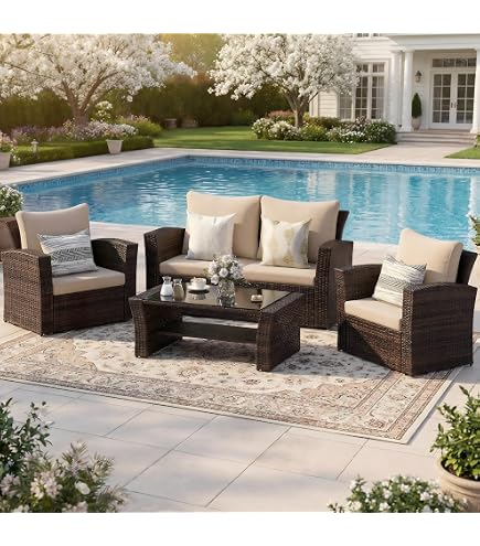 Funda Muebles Patio STARTWO 4 Piezas - Impermeable 420D, Hebillas Antiviento, Para Sofá, Sillas Y Mesa